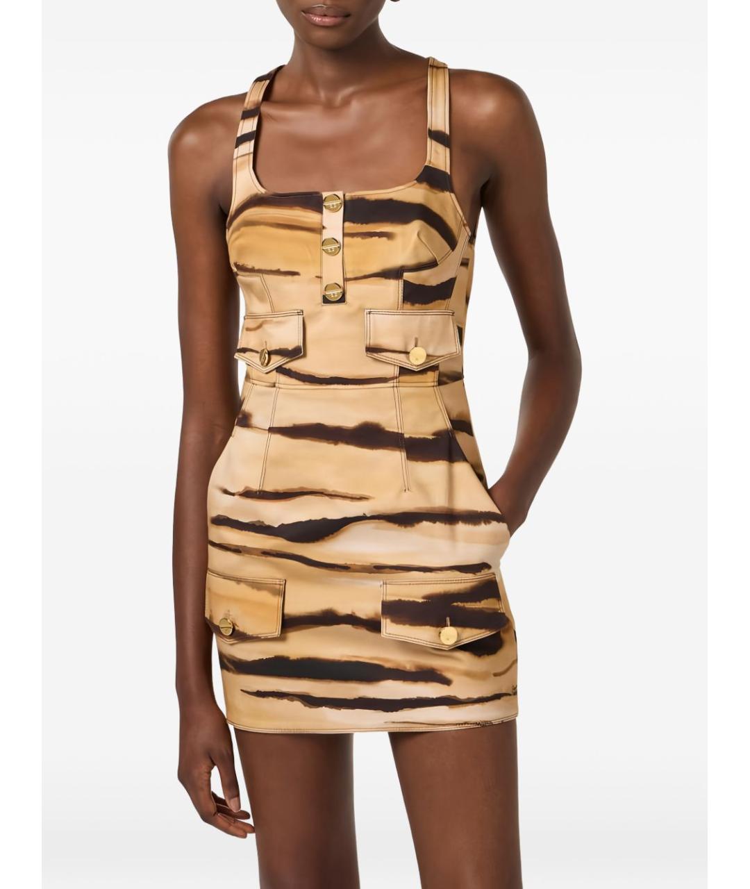 ELISABETTA FRANCHI Бежевое хлопковое повседневное платье, фото 5