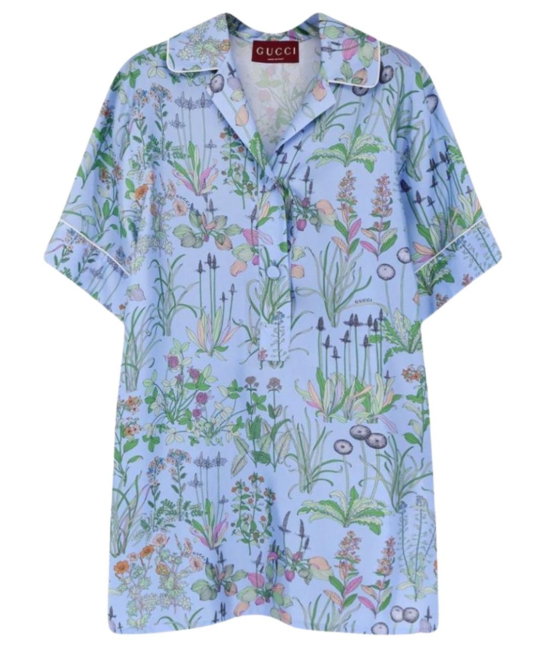 GUCCI Голубая шелковая футболка, фото 1