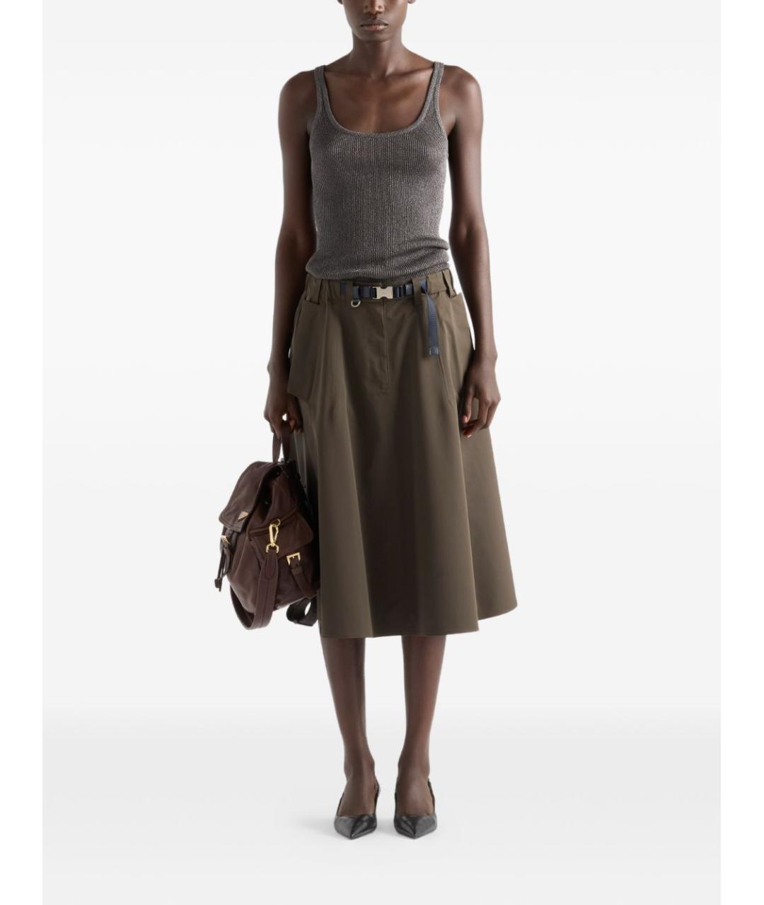 PRADA Хаки полиэстеровая юбка миди, фото 3