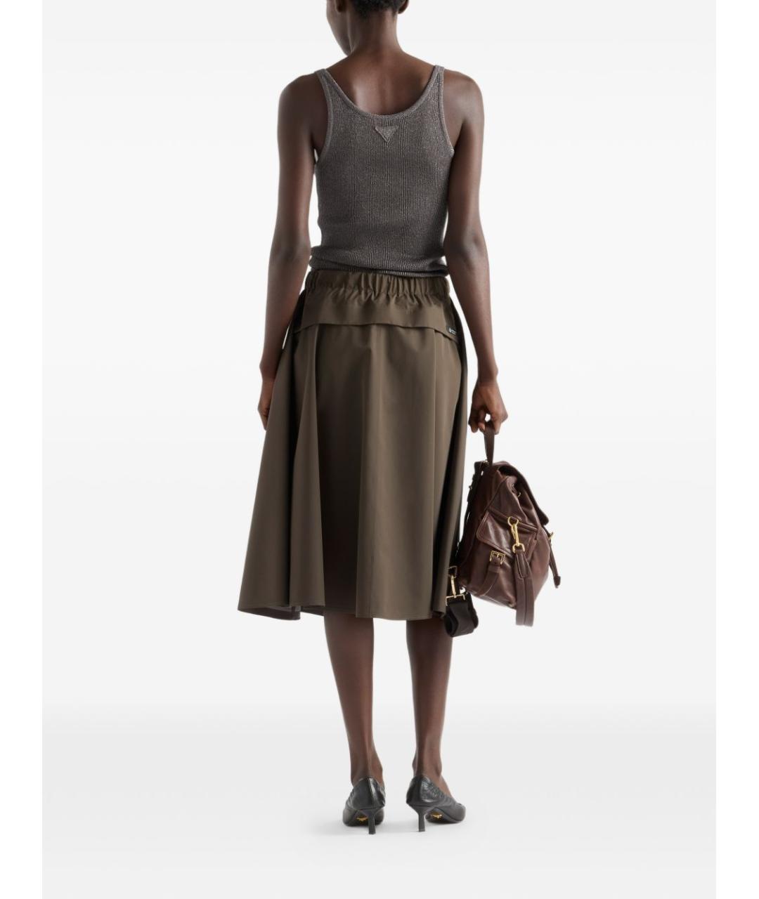 PRADA Хаки полиэстеровая юбка миди, фото 5