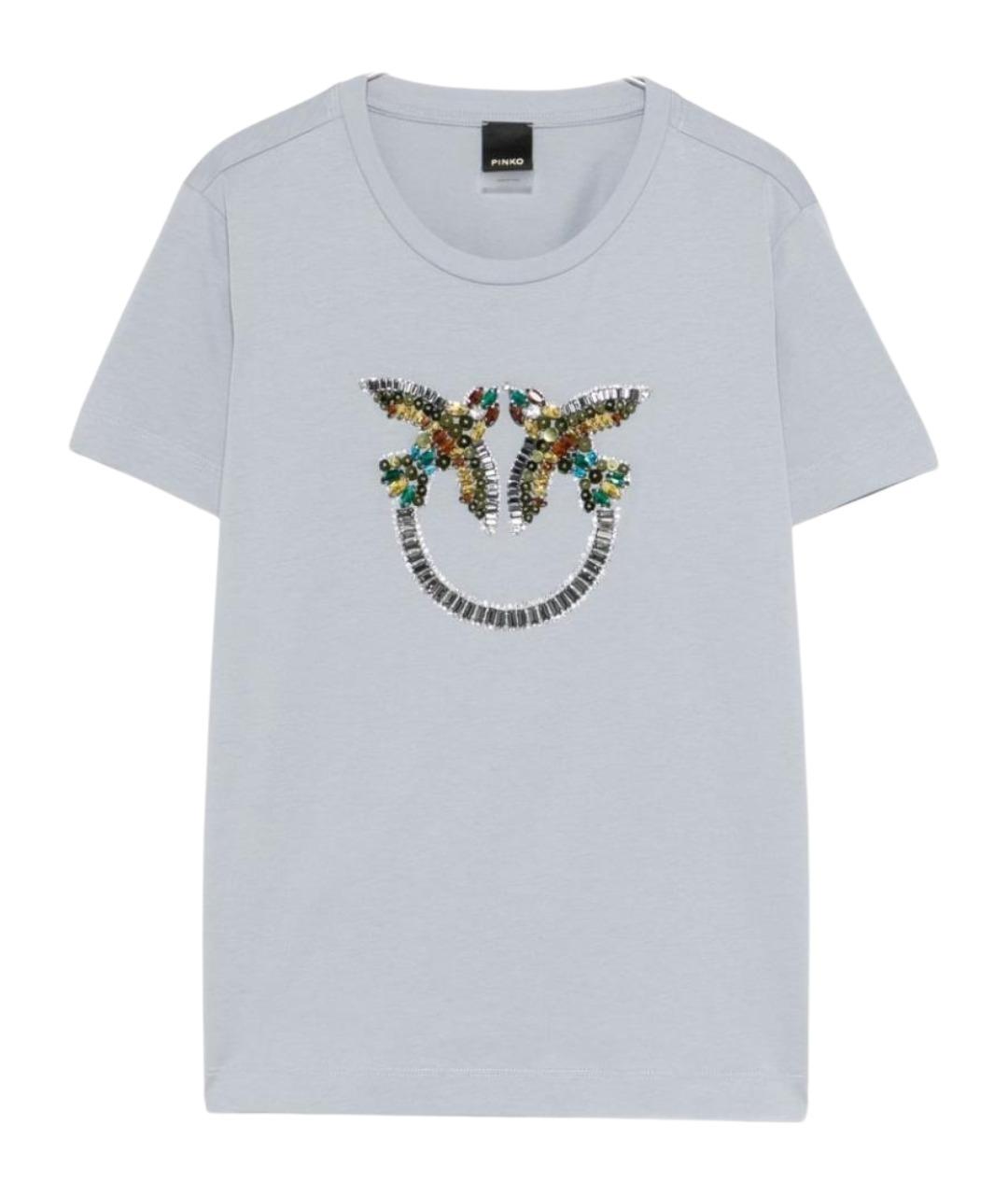 PINKO Голубая хлопковая футболка, фото 1