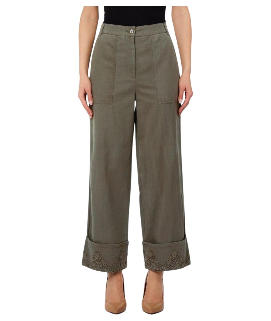 LIU JO Зеленые хлопковые прямые брюки, фото 1