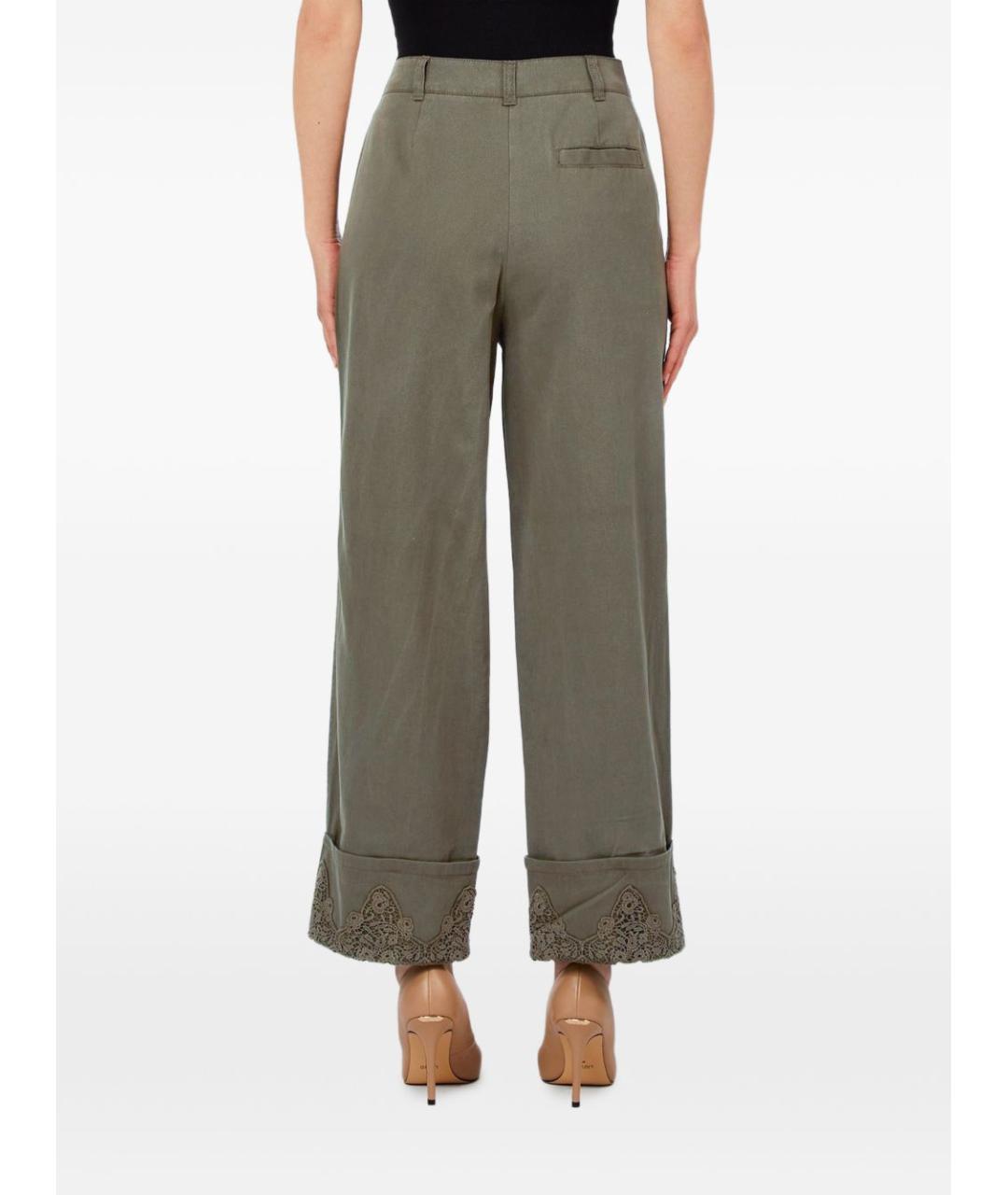 LIU JO Зеленые хлопковые прямые брюки, фото 2