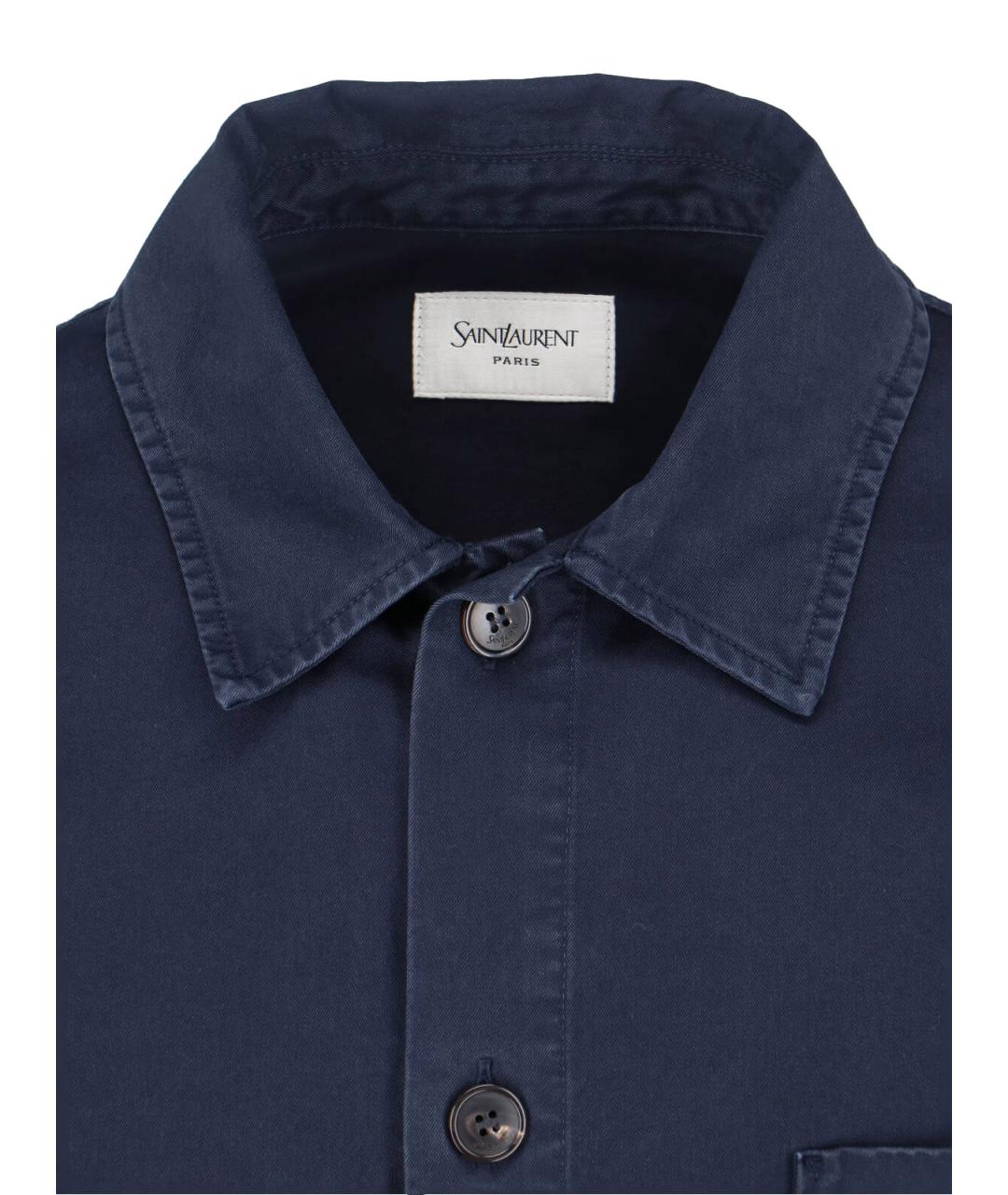 SAINT LAURENT Темно-синяя хлопковая кэжуал рубашка, фото 4