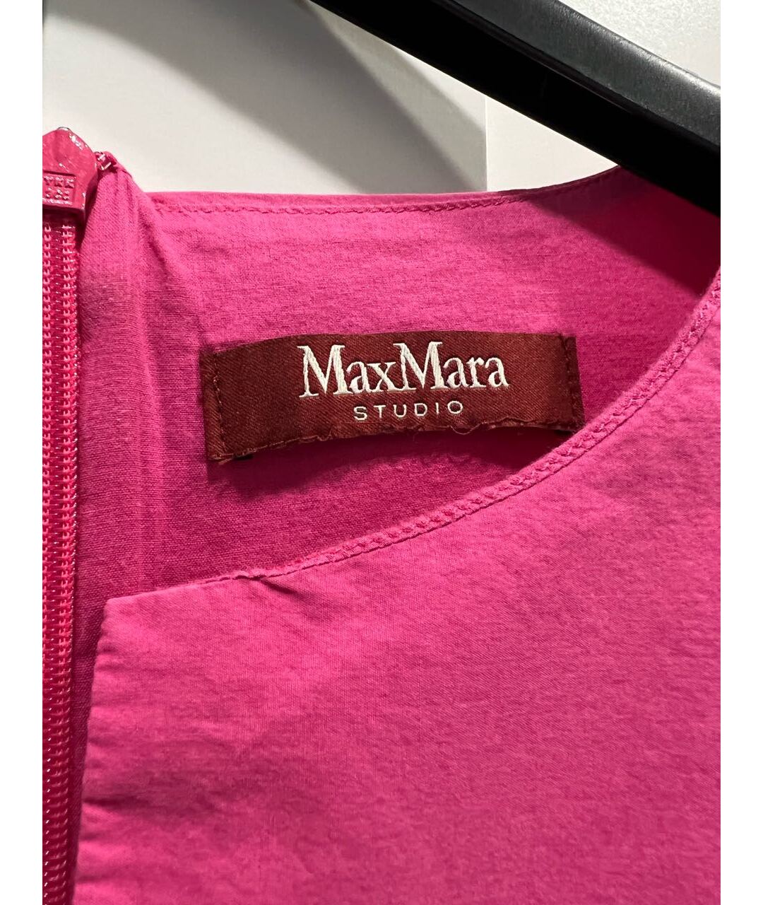 MAX MARA STUDIO Фуксия хлопковое повседневное платье, фото 4