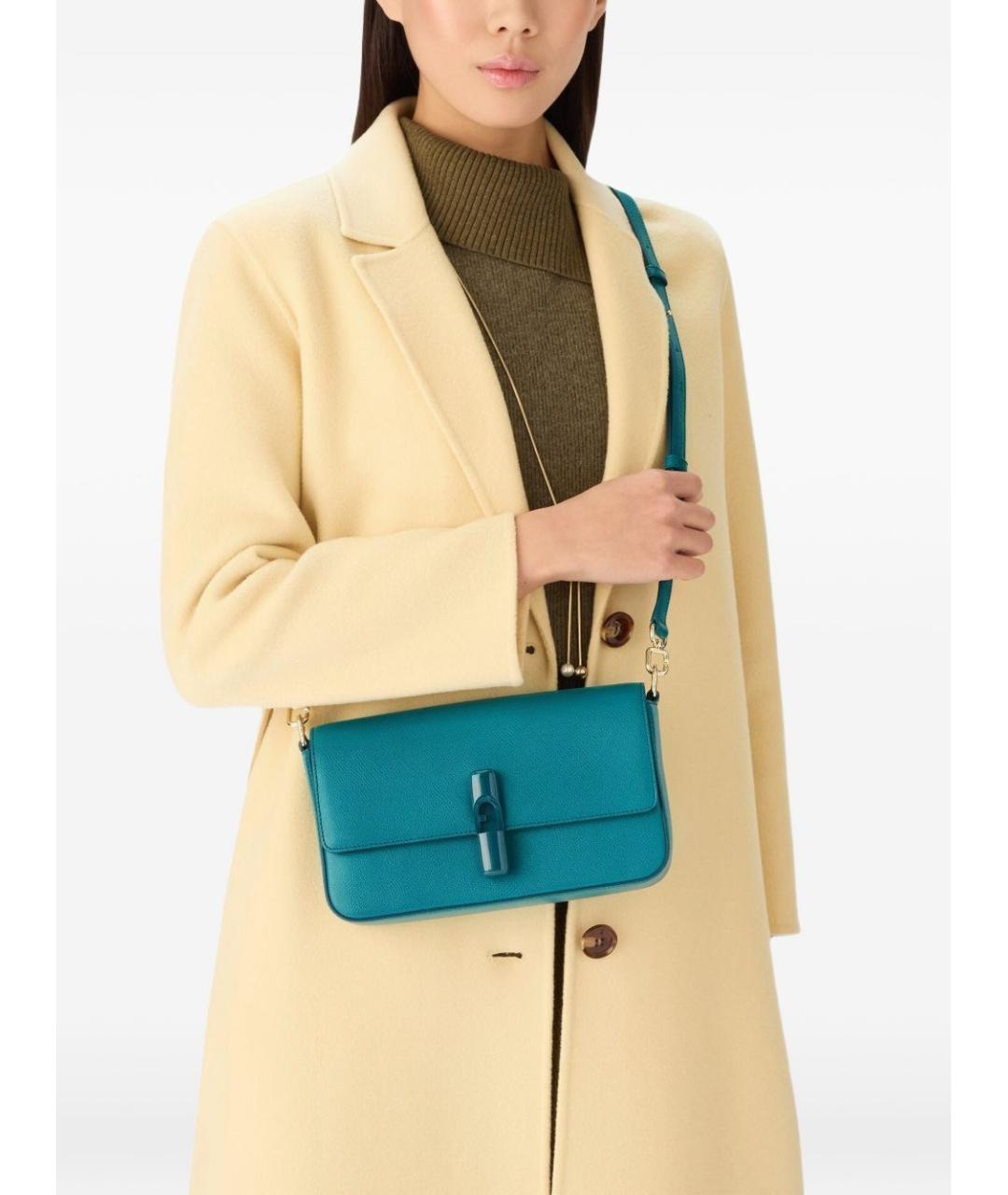 FURLA Голубая кожаная сумка через плечо, фото 3