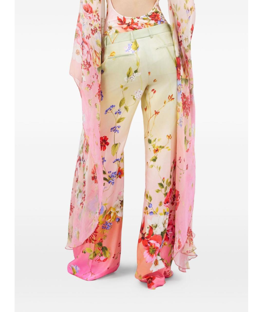 ROBERTO CAVALLI Зеленые шелковые прямые брюки, фото 6