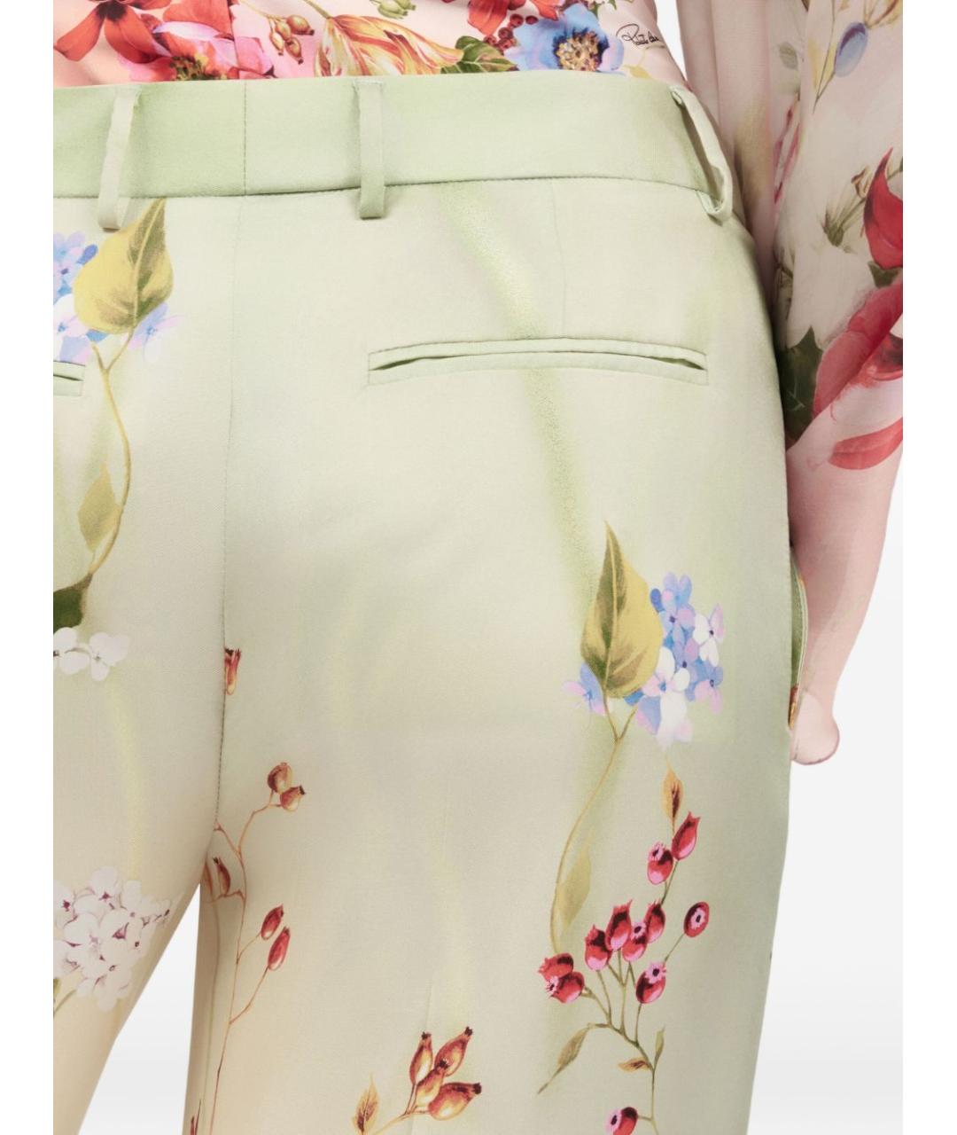 ROBERTO CAVALLI Зеленые шелковые прямые брюки, фото 3