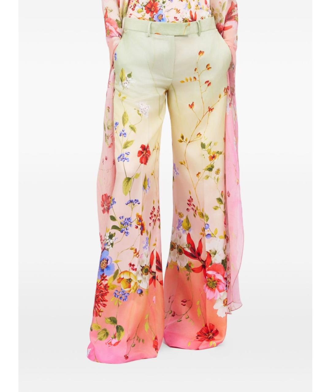 ROBERTO CAVALLI Зеленые шелковые прямые брюки, фото 5