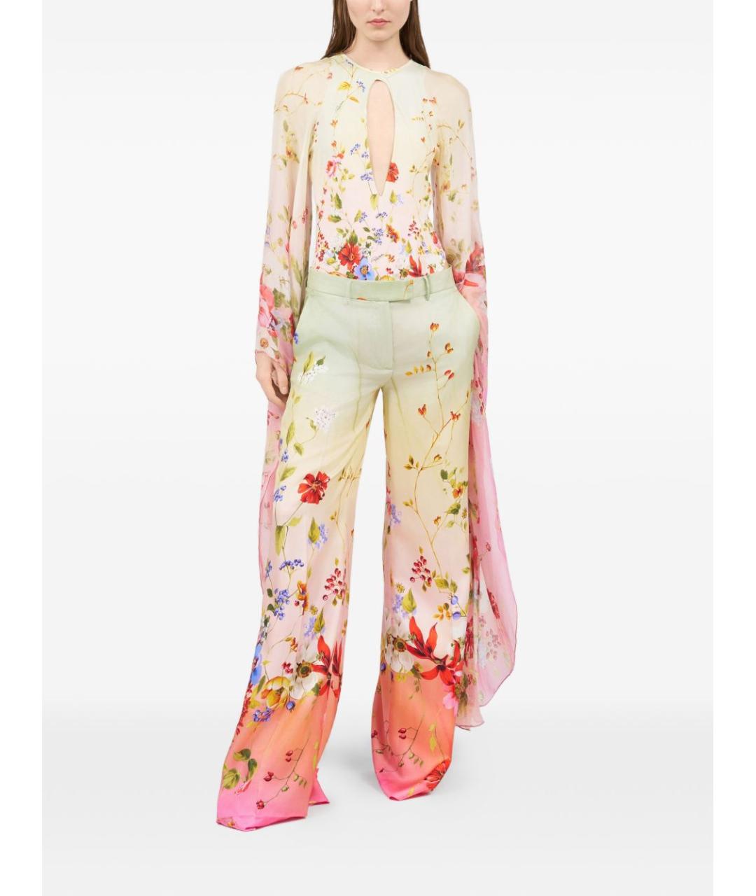 ROBERTO CAVALLI Зеленые шелковые прямые брюки, фото 2