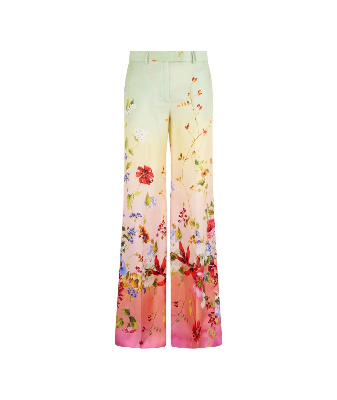 ROBERTO CAVALLI Зеленые шелковые прямые брюки, фото 1