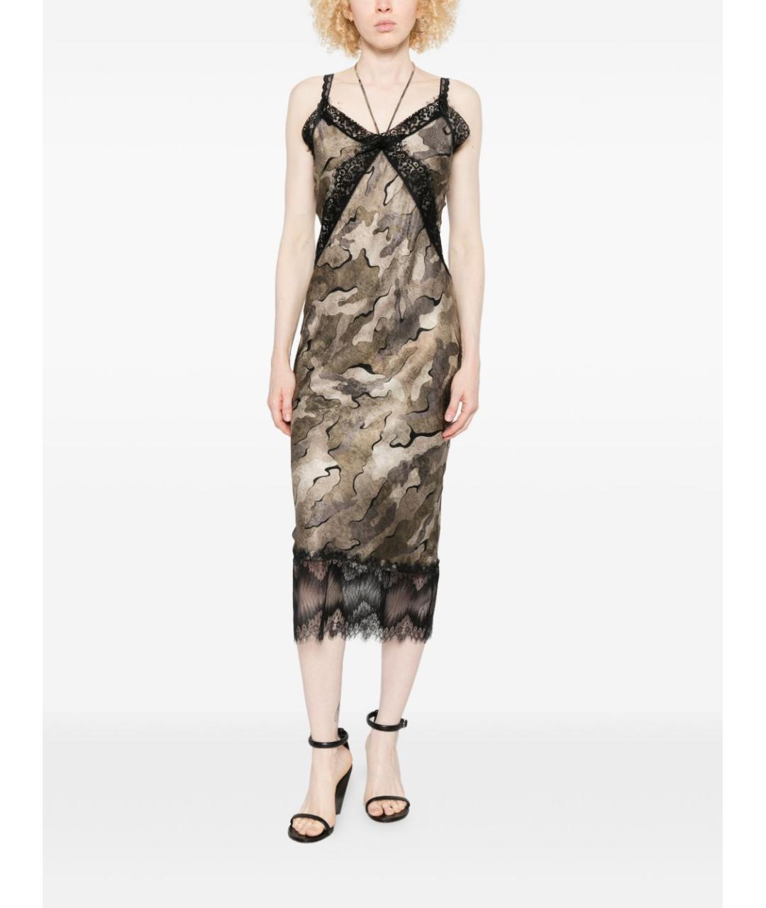 PINKO Бежевое вискозное коктейльное платье, фото 4