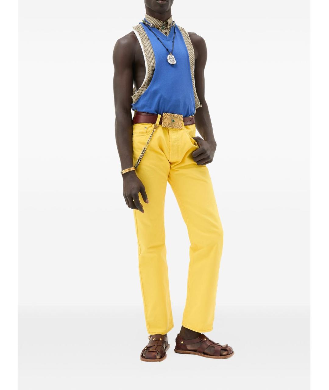 VERSACE Желтые хлопковые прямые джинсы, фото 5