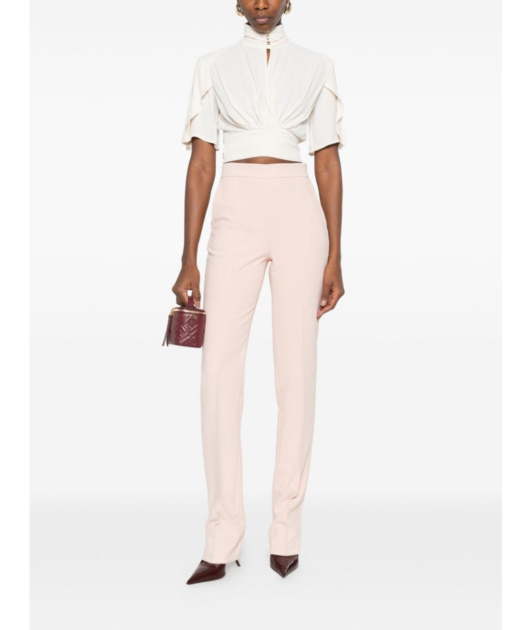 ELISABETTA FRANCHI Бежевые полиэстеровые прямые брюки, фото 5