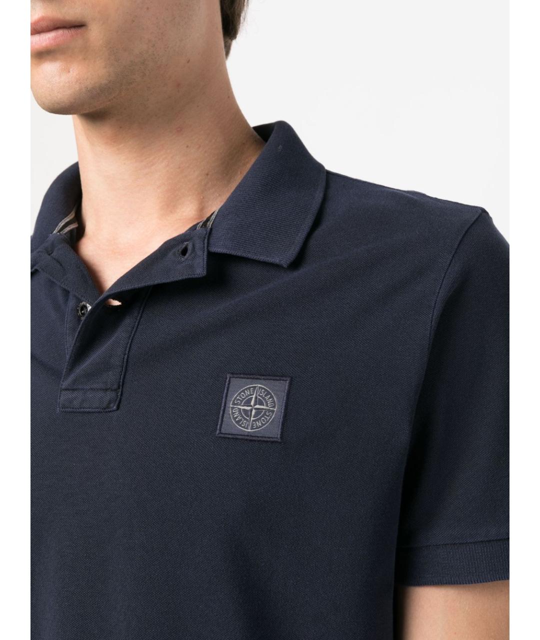 STONE ISLAND Синее хлопковое поло с коротким рукавом, фото 2
