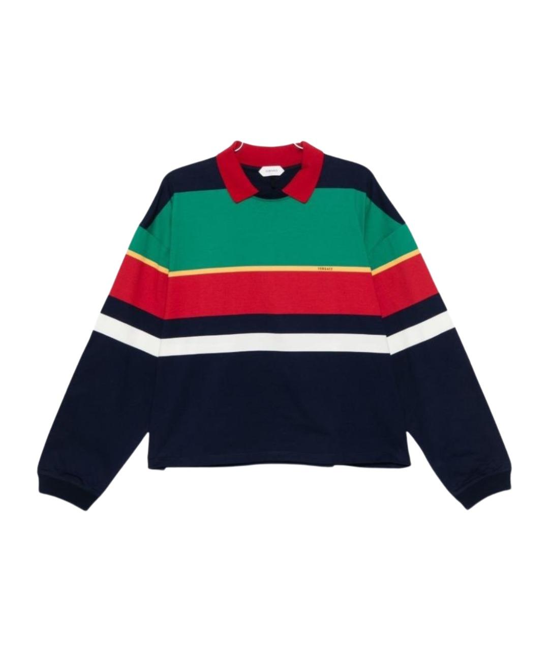 VERSACE Мульти хлопковое поло с длинным рукавом, фото 1