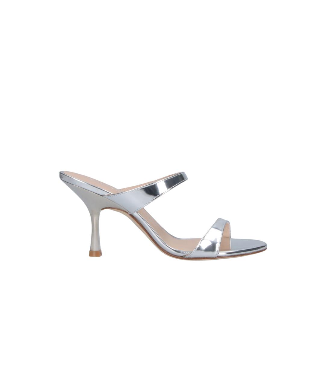 STUART WEITZMAN Серебряные кожаные босоножки, фото 1