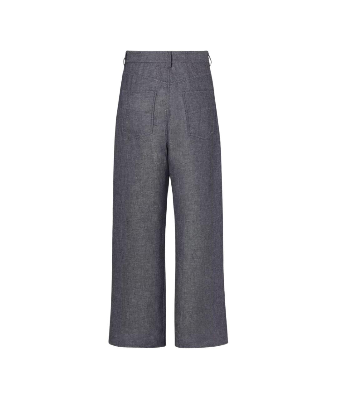 FENDI Темно-синие хлопко-леновые прямые джинсы, фото 2