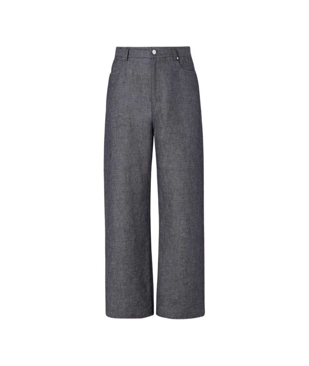 FENDI Темно-синие хлопко-леновые прямые джинсы, фото 1