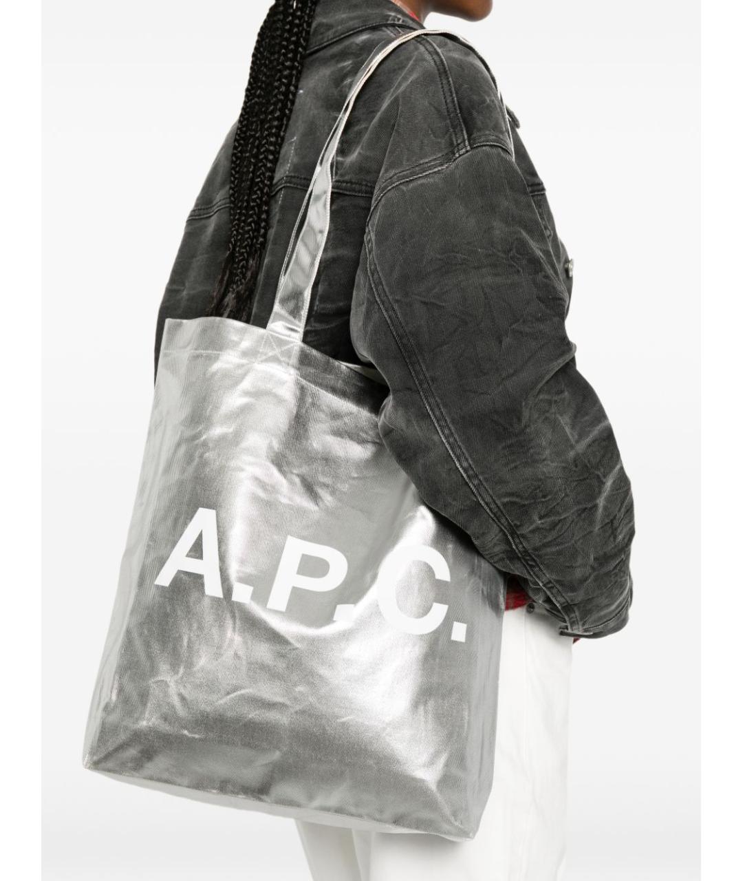 A.P.C. Серебряная синтетическая сумка тоут, фото 5