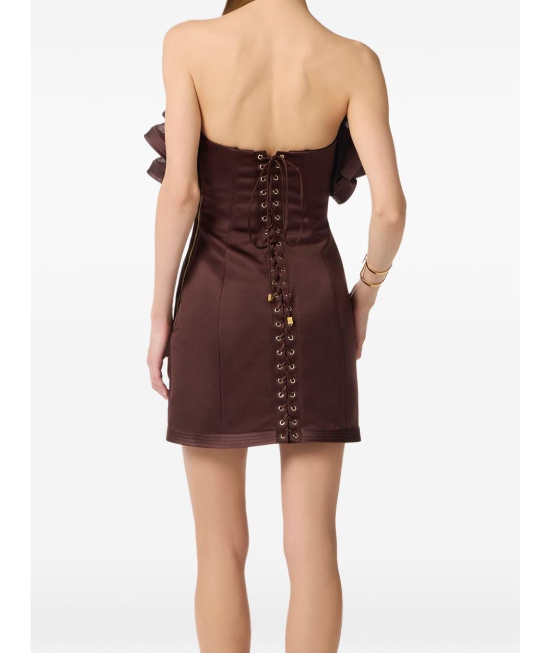 ELISABETTA FRANCHI Коричневое полиэстеровое вечернее платье, фото 3