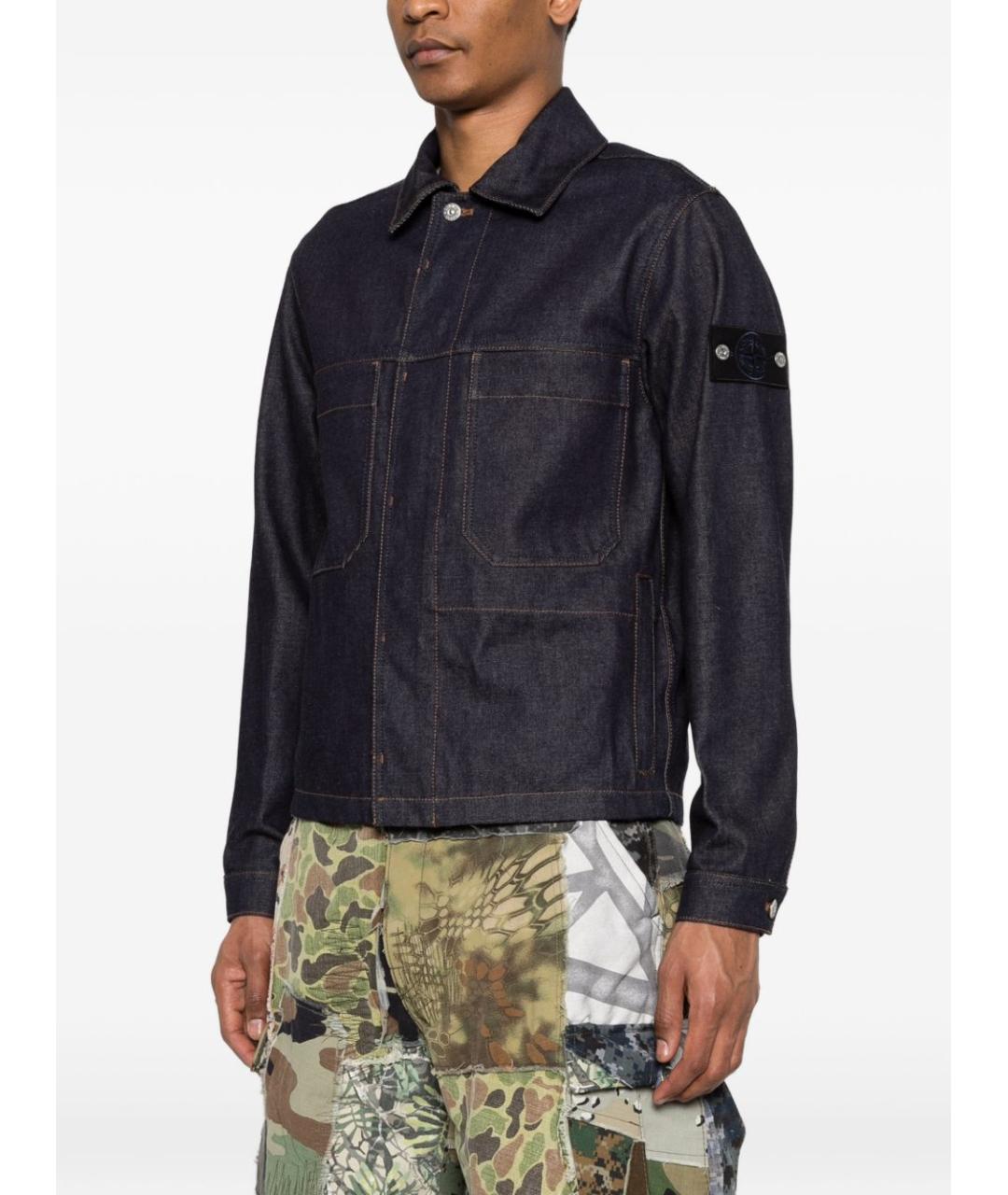 STONE ISLAND Темно-синяя хлопковая куртка, фото 2