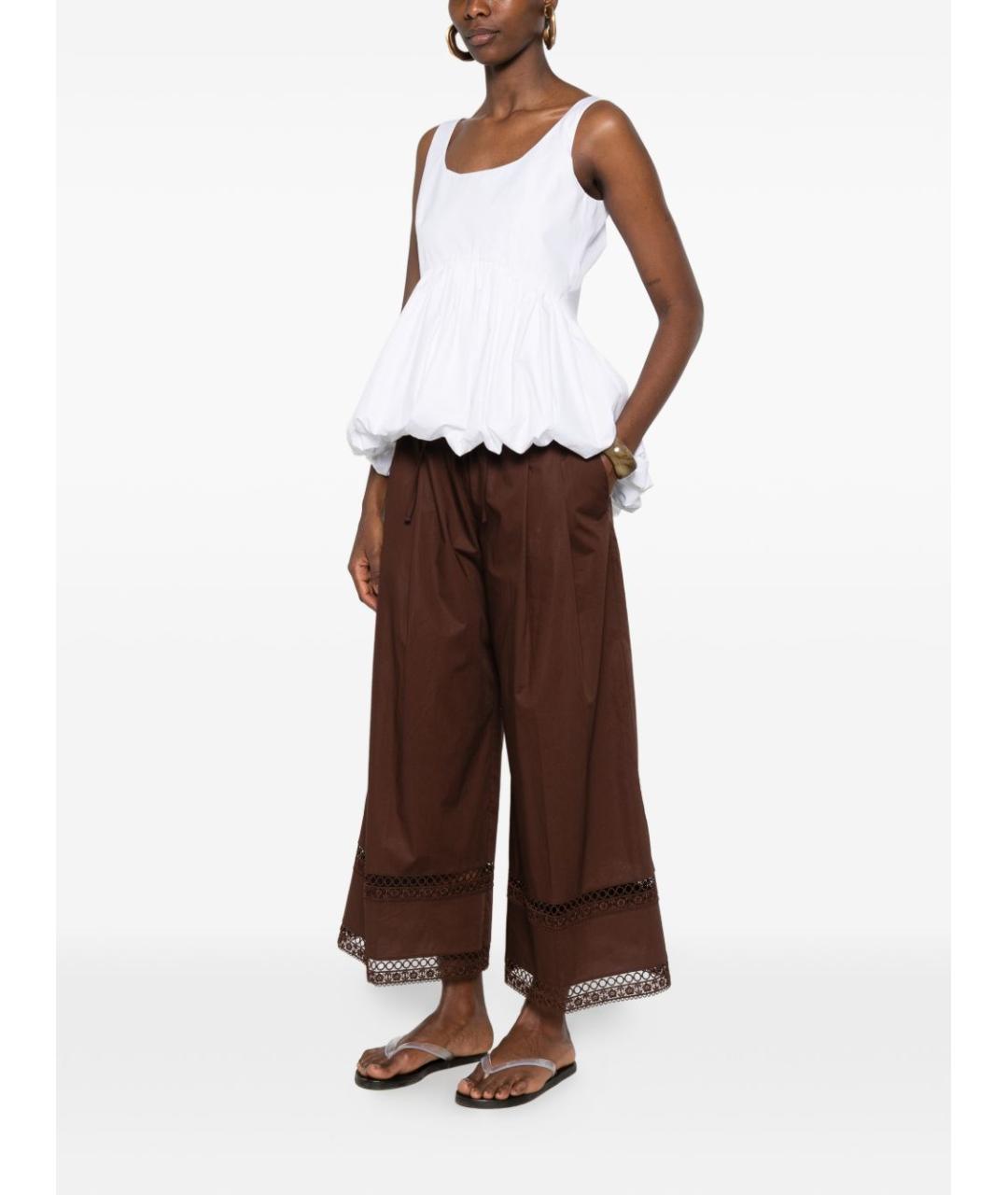 TWIN-SET Коричневые хлопковые прямые брюки, фото 3