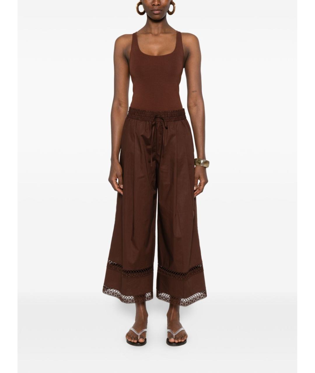 TWIN-SET Коричневые хлопковые прямые брюки, фото 2