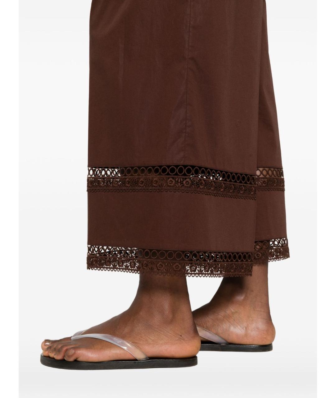 TWIN-SET Коричневые хлопковые прямые брюки, фото 4