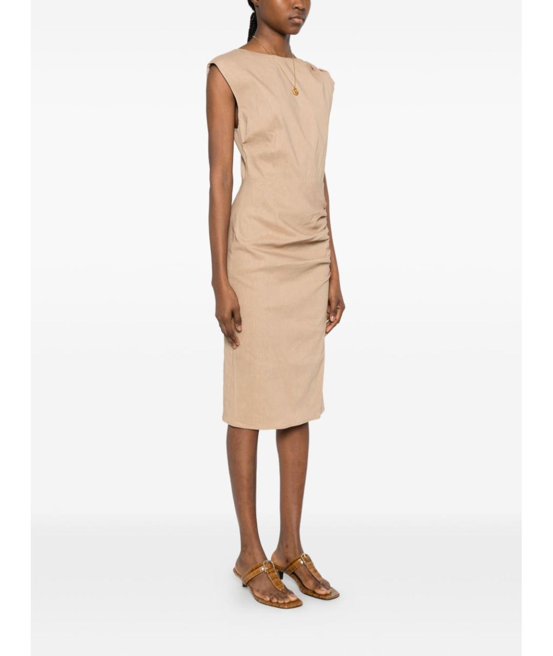 PINKO Бежевое льняное повседневное платье, фото 4