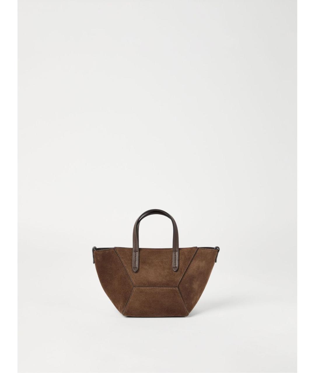 BRUNELLO CUCINELLI Коричневая замшевая сумка тоут, фото 2