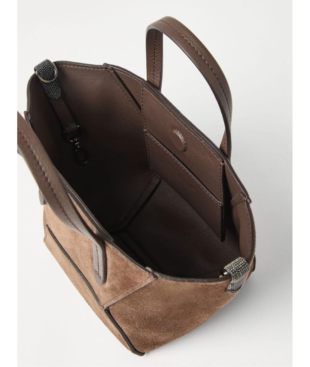 BRUNELLO CUCINELLI Коричневая замшевая сумка тоут, фото 3