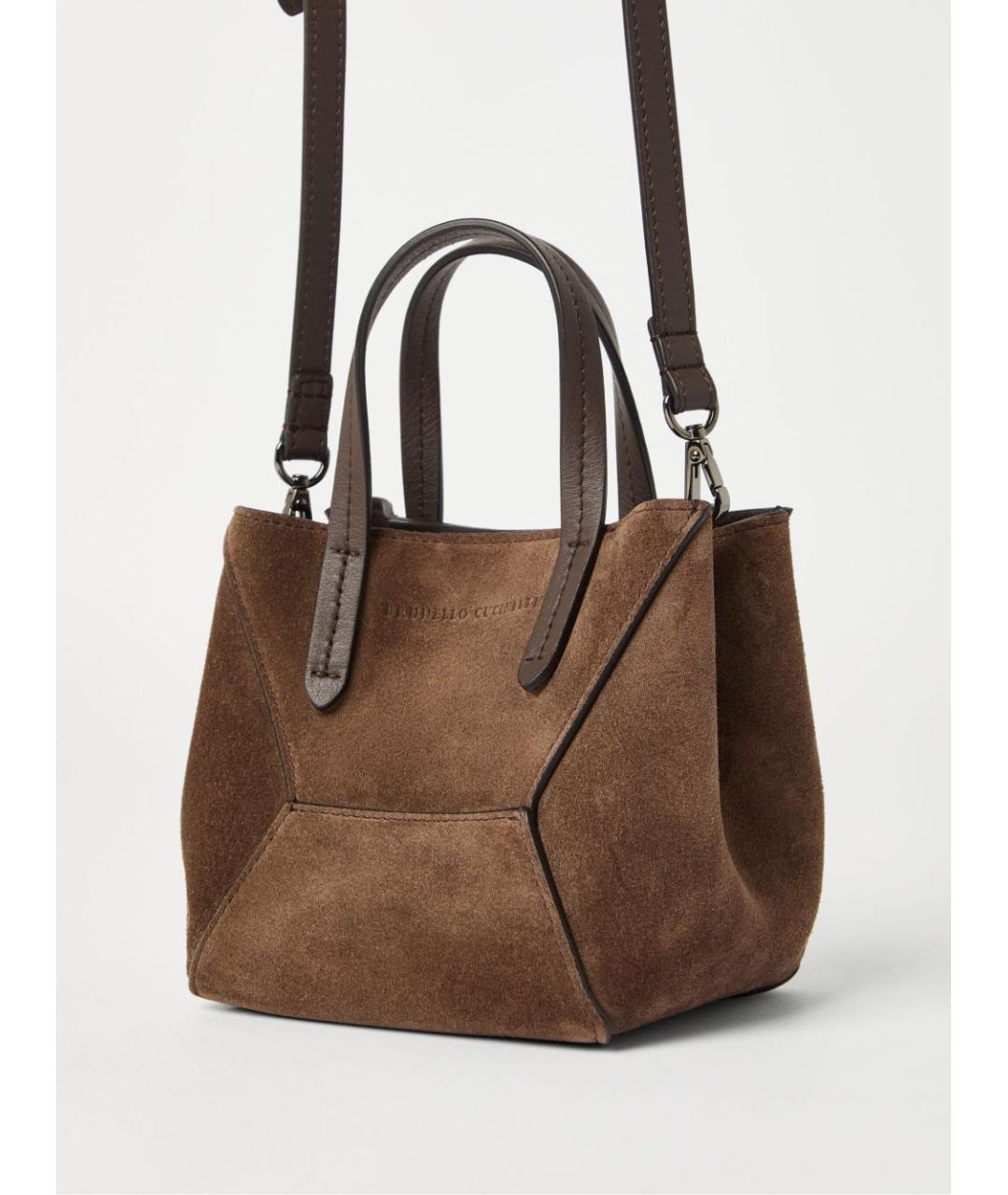 BRUNELLO CUCINELLI Коричневая замшевая сумка тоут, фото 6