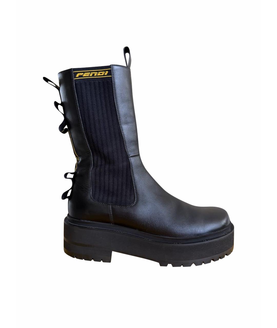 FENDI Черные кожаные полусапоги, фото 1