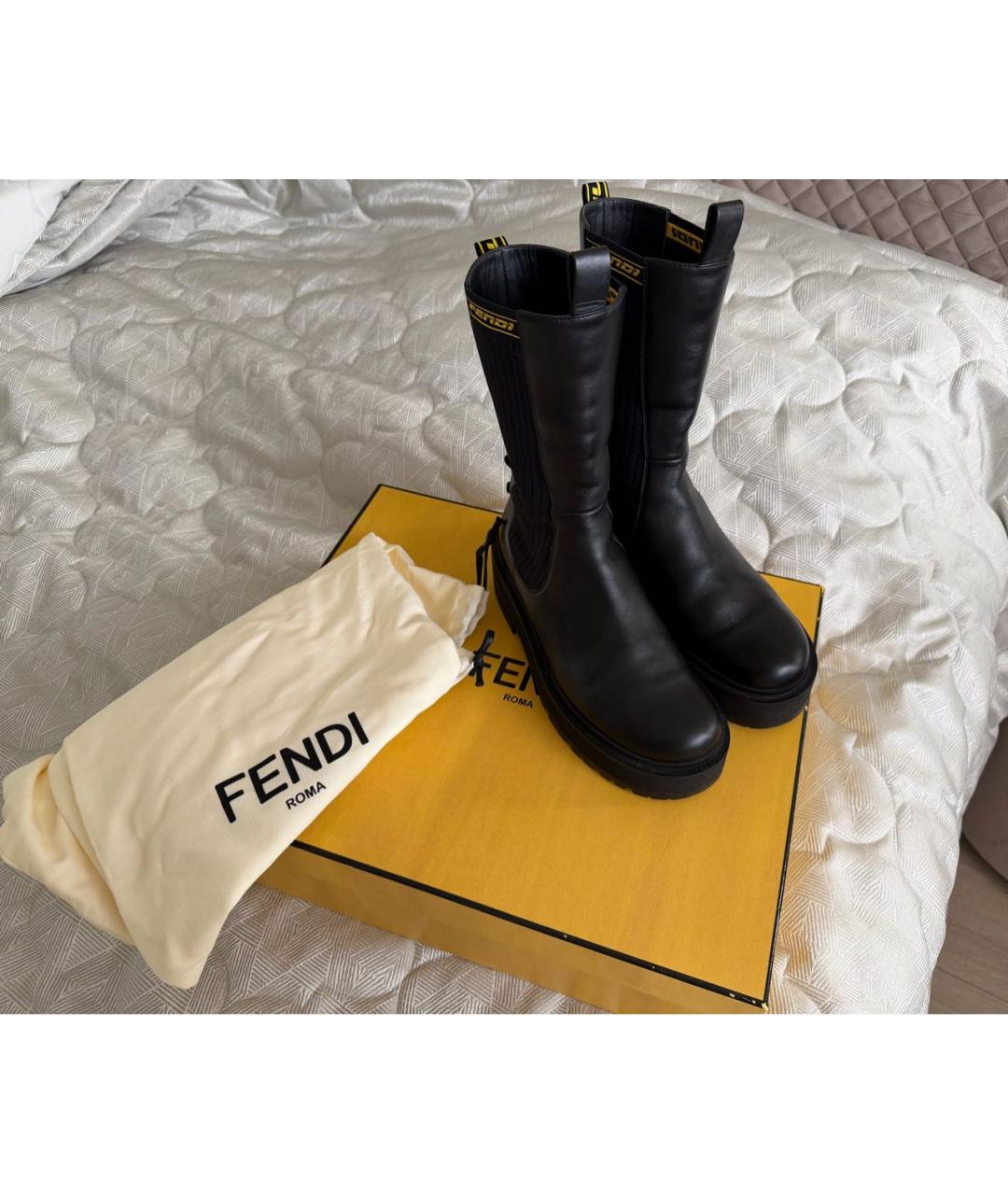 FENDI Черные кожаные полусапоги, фото 5