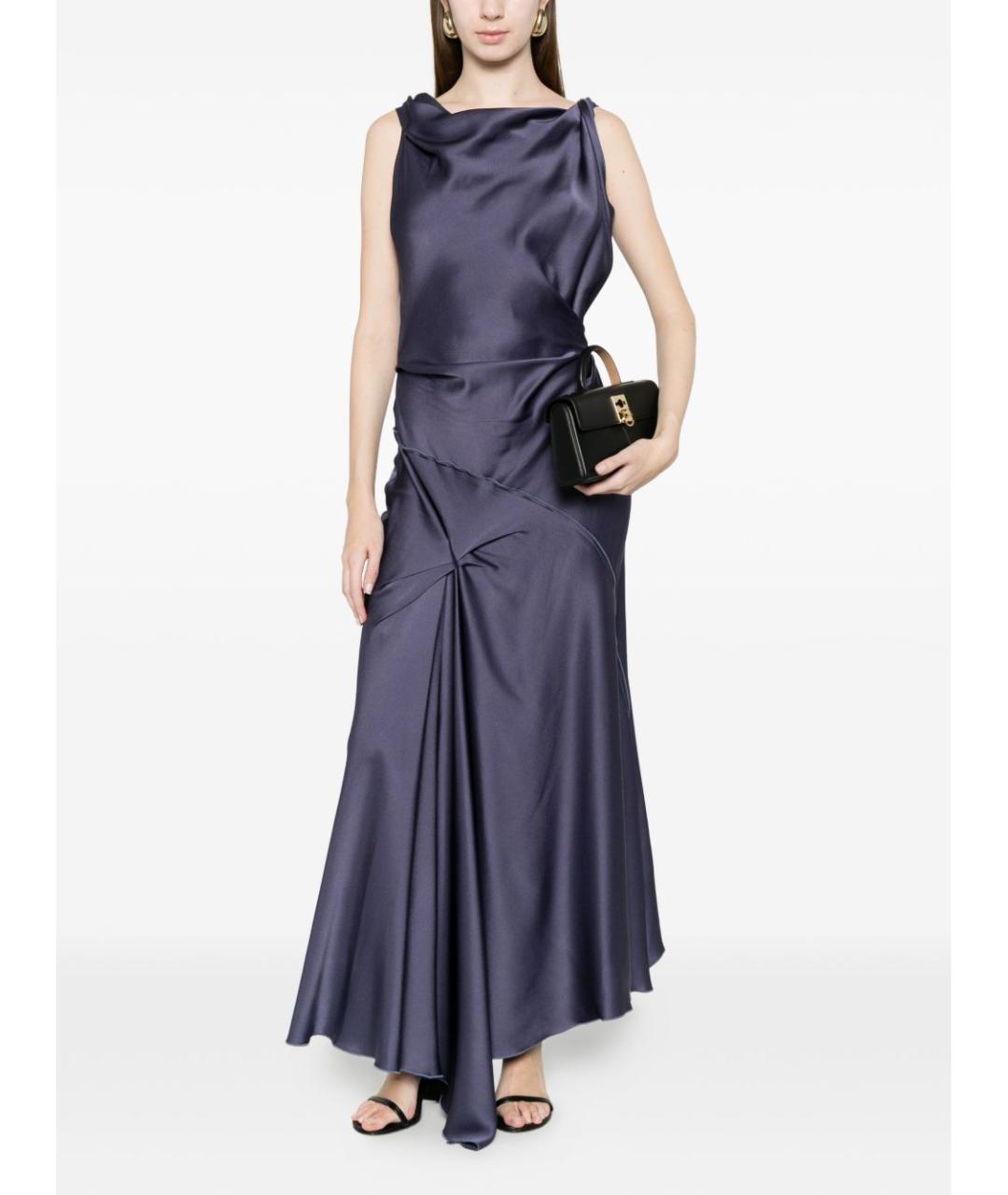 VICTORIA BECKHAM Темно-синее ацетатное коктейльное платье, фото 4