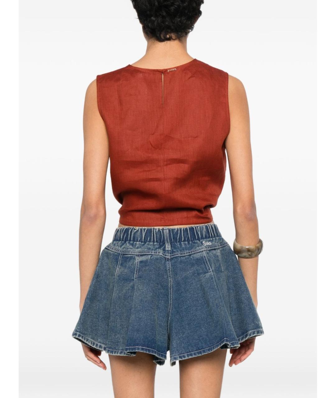 TWIN-SET Коричневая льняная майка, фото 3