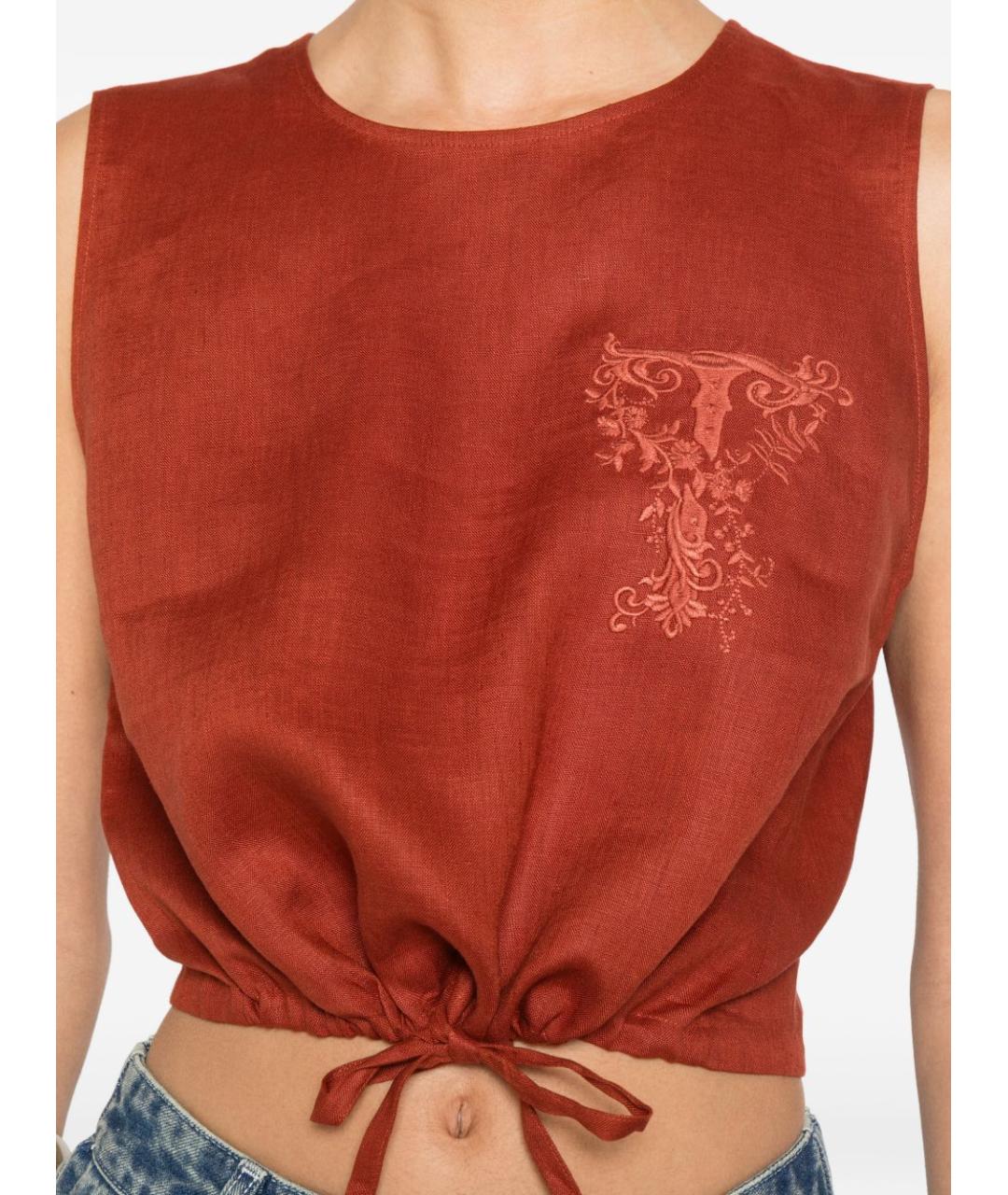 TWIN-SET Коричневая льняная майка, фото 4