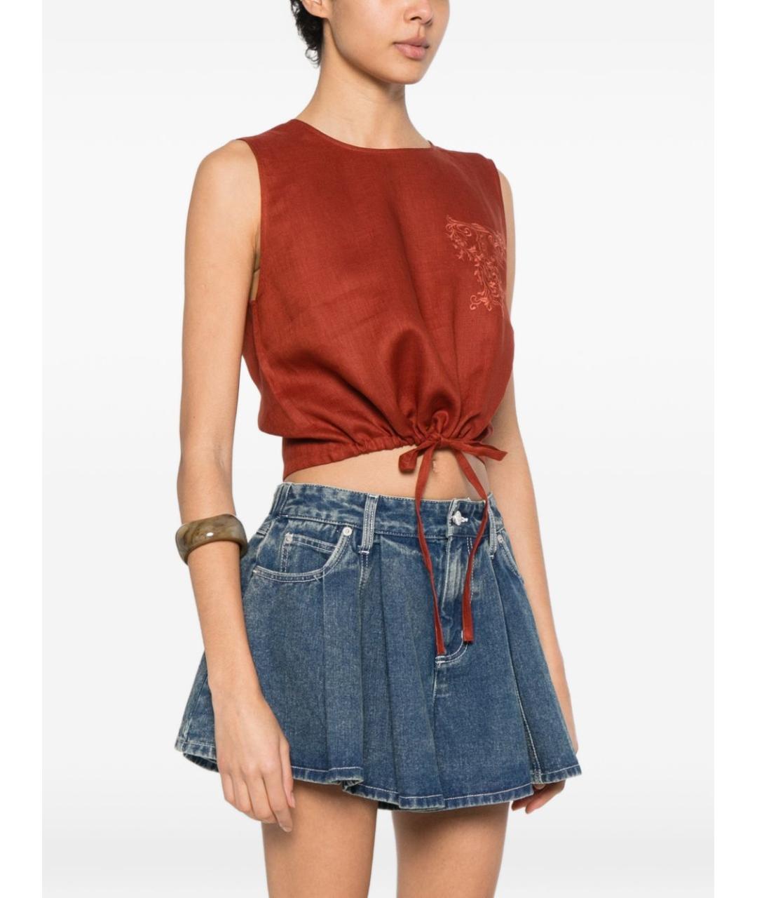 TWIN-SET Коричневая льняная майка, фото 5