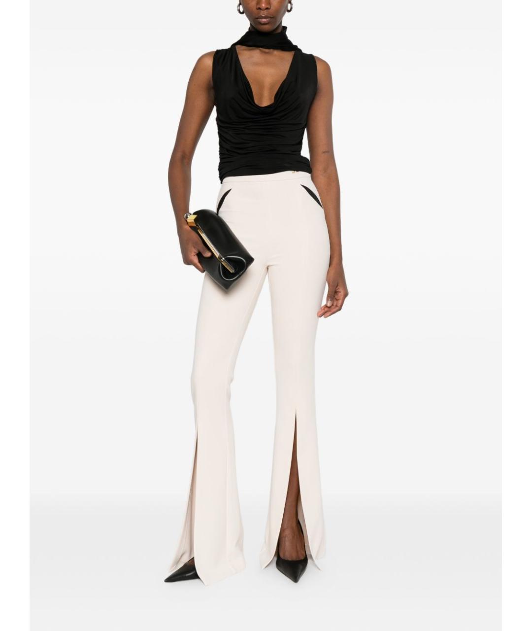 ELISABETTA FRANCHI Бежевые полиамидовые прямые брюки, фото 2