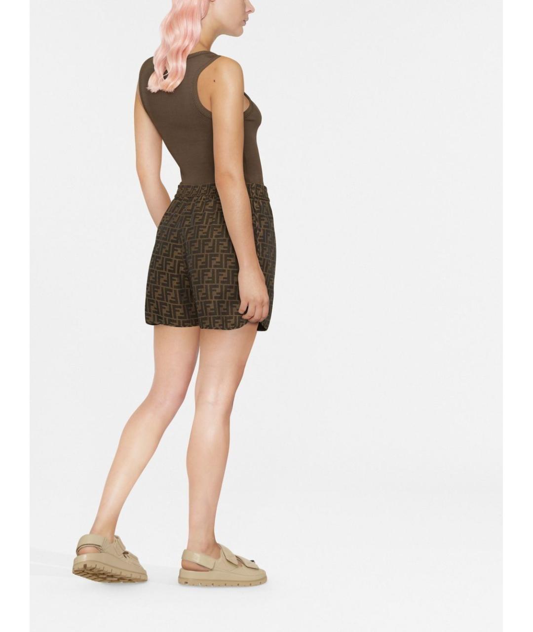 FENDI Коричневые полиэстеровые шорты, фото 3