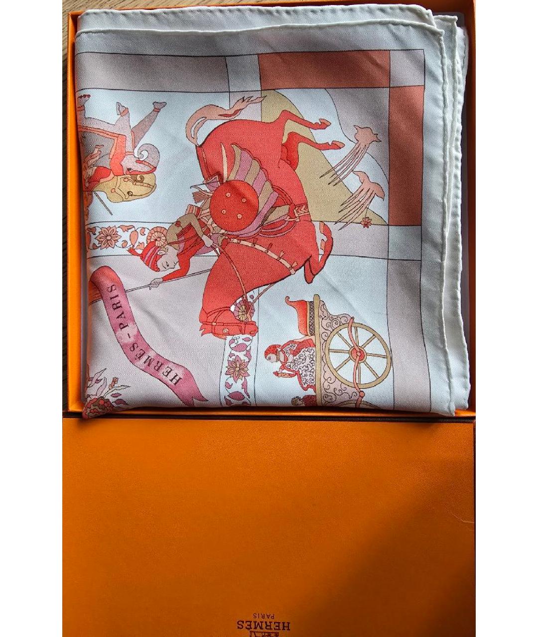 HERMES Коралловый шелковый платок, фото 3