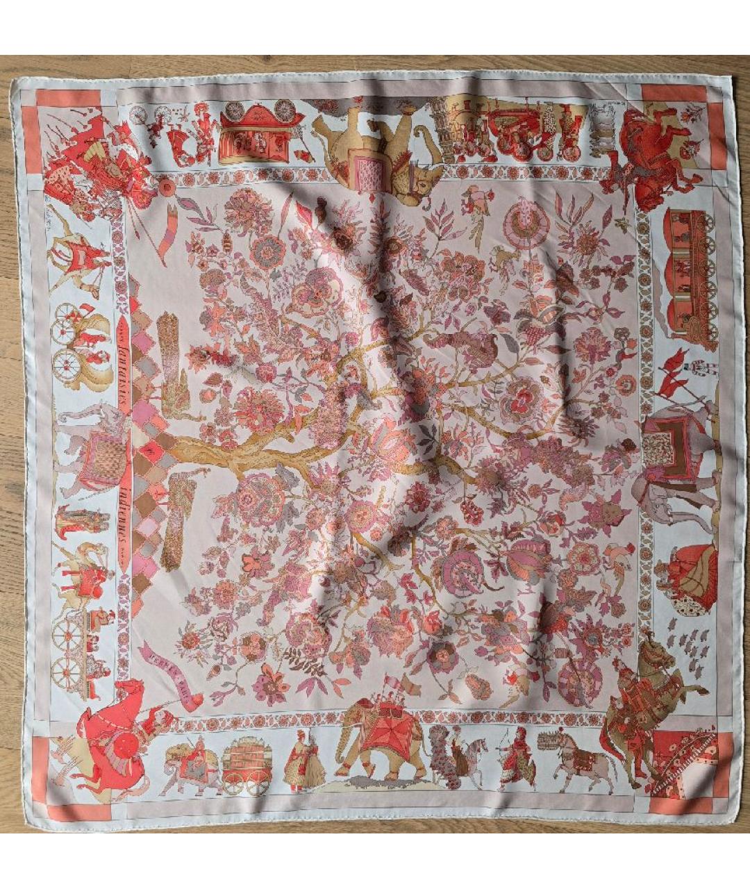 HERMES Коралловый шелковый платок, фото 5