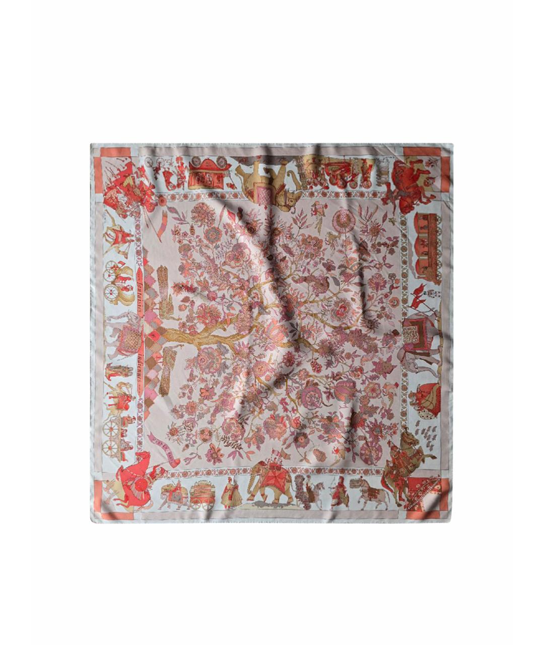 HERMES Коралловый шелковый платок, фото 1