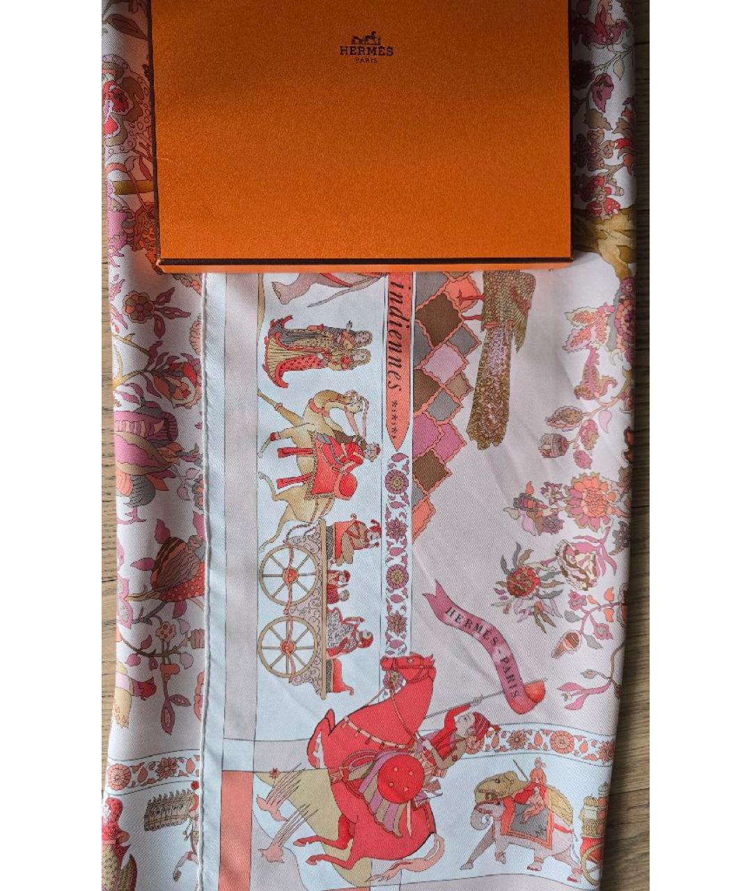 HERMES Коралловый шелковый платок, фото 2