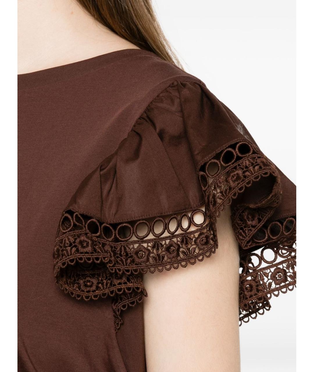 TWIN-SET Коричневая хлопковая футболка, фото 3