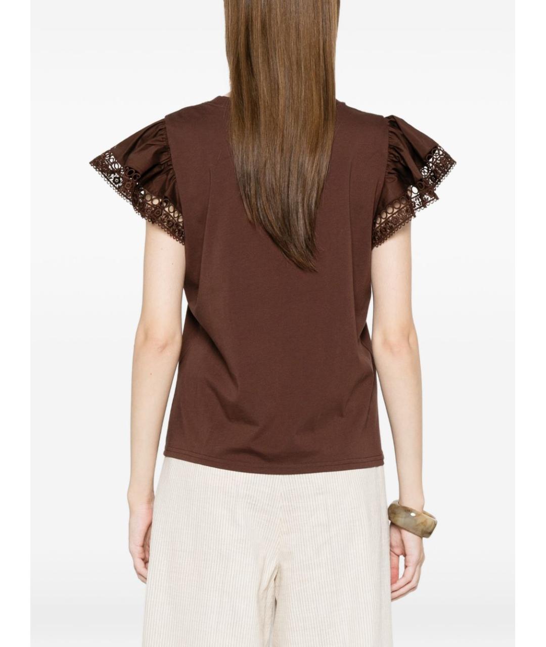 TWIN-SET Коричневая хлопковая футболка, фото 5