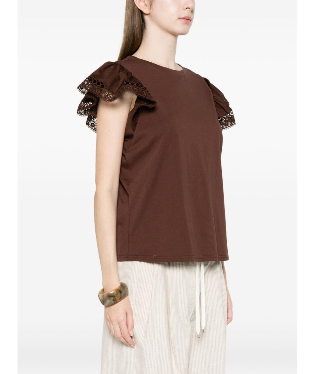 TWIN-SET Коричневая хлопковая футболка, фото 4
