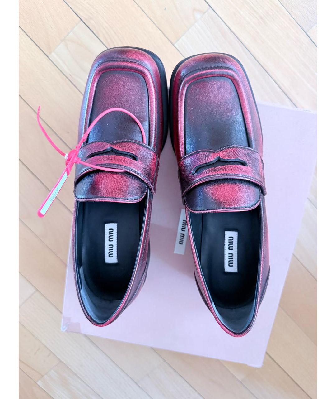 MIU MIU Красные кожаные лоферы, фото 3