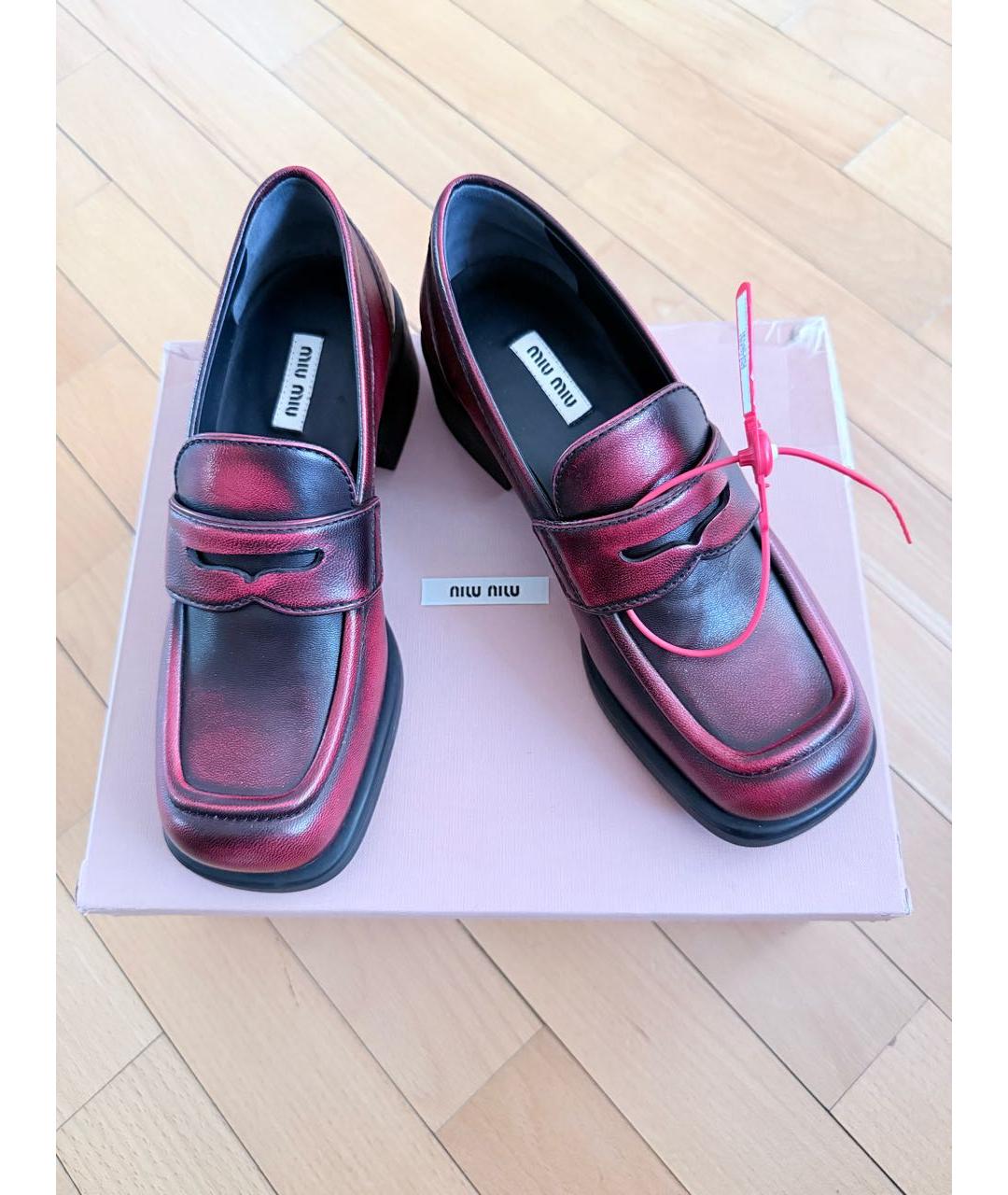 MIU MIU Красные кожаные лоферы, фото 2